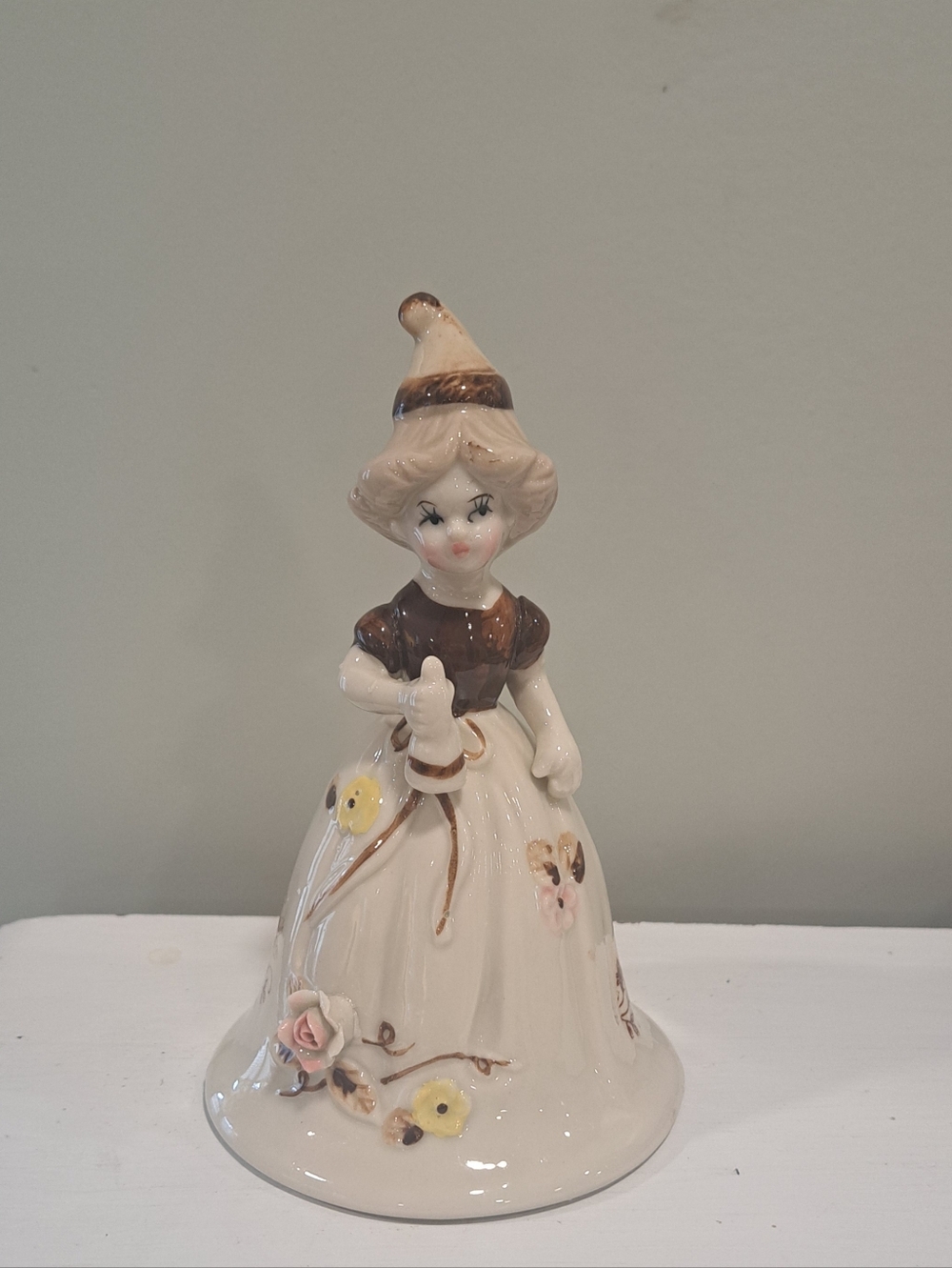Vintage 1960s Brinn & Co. Porcelain Girl Witchy Cottagecore Victorian Bell.